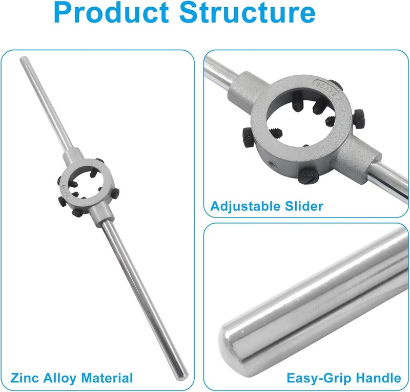 OSVJE Metric M22-M26 Die Round Die Stock Holder,Thread Tap Wrench Zinc Alloy Body Stock Holder with Additional Screws, Adjustable Removable Handle - Image 3